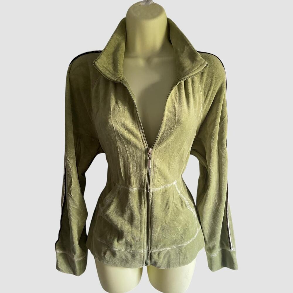 Y2K 90s Green Zip Up Velour Jacket Large